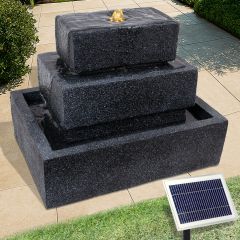 Solar Gartenbrunnen BASALT-KASKADE mit LED-Licht und Li-Ion-Akku