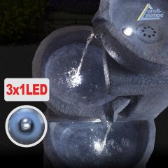 Solar Gartenbrunnen GRANITSCHALEN-KASKADE-5 mit LED-Licht und Li-Ion-Akku