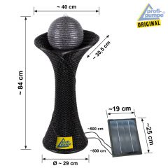 Solar - Brunnen RATTAN-3-2 schwarz mit Li-Ion-Akku & LED-Licht