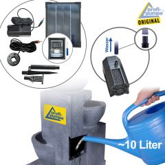  Solar-Brunnen GRANITSCHALEN-KASKADE-3 mit Li-Ion-Akku und LED-Licht