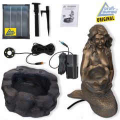  Solar - Brunnen MEERJUNGFRAU am TEICH-3 mit Li-Ion-Akku und LED-Licht