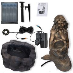  Solar - Brunnen MEERJUNGFRAU am TEICH-3 mit Li-Ion-Akku und LED-Licht
