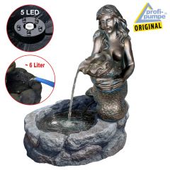  Solar - Brunnen MEERJUNGFRAU am TEICH-3 mit Li-Ion-Akku und LED-Licht
