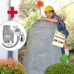 Regentonne Felsbrocken stein-grau - mit Auslaufhahn mit Fallrohrfilter T33 - Auswahl Regentonne Felsbrocken stein-grau - mit Auslaufhahn mit Fallrohrfilter T33 - Auswahl