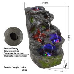 230V - Gartenbrunnen FELS-KASKADE mit 4 RGB LED-Licht-230V 