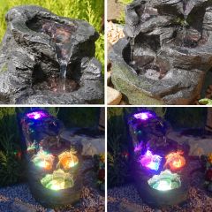 230V - Gartenbrunnen FELS-KASKADE mit 4 RGB LED-Licht-230V 