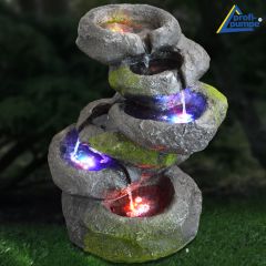 230V - Gartenbrunnen FELS-KASKADE geschwungen mit 4 RGB LED-Licht-230V 