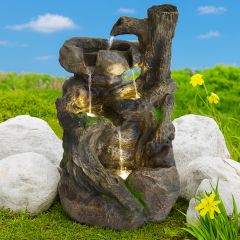 230V - Gartenbrunnen BAUMWURZEL & STEIN-KASKADEmit LED-Licht