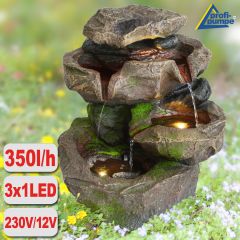 230V - Gartenbrunnen STEIN-KASKADE SCHWARZWALD mit LED-Licht 