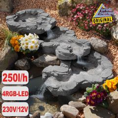 Bachlauf QUELLBACH II dunkel-grau, 3-teilig mit 4 RGB LED-Licht-230V