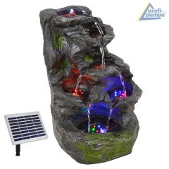 Gartenbrunnen FELS-KASKADE mit Pumpe und 4 RGB LED-Licht - Hybrid Solarbetrieb