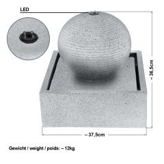 230V - Gartenbrunnen MODERN lichtgrau mit LED-Licht