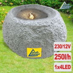 230V - Gartenbrunnen GRANIT-QUELLSTEIN mit LED-Licht 