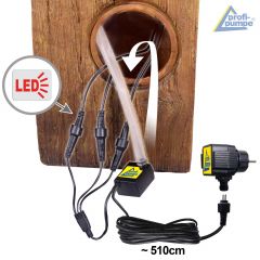 230V - Gartenbrunnen HOLZ-HÄUSCHEN mit LED-Licht 