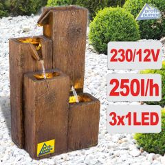 230V - Gartenbrunnen HOLZ-HÄUSCHEN mit LED-Licht 