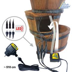 230V - Gartenbrunnen HOLZ-KRUG mit LED-Licht 