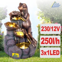 230V - Gartenbrunnen BLÜTEN-FROSCH mit LED-Licht 