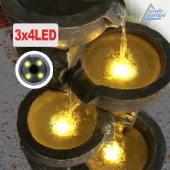 230V - Gartenbrunnen & Wasserspiel GRANITSCHALEN-KASKADE-4 mit LED-Licht