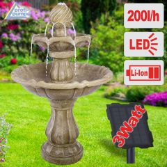 Solar - Gartenbrunnen & Wasserspiel KLASSIK-GARTEN-3 mit LED-Licht und Li-Ion-Akku