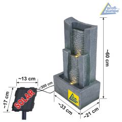 Solar - Gartenbrunnen & Wasserspiel 3-Stufige STEIN-KASKADE mit Li-Ion-Akku