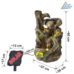 Solar - Gartenbrunnen & Wasserspiel BAUMWURZEL & STEIN-KASKADE mit Li-Ion-Akku