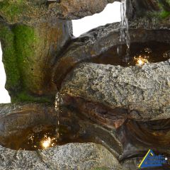 Solar - Gartenbrunnen & Wasserspiel BAUMSTUMPF & STEINSCHALEN mit Li-Ion-Akku