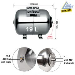 Drucktank Ausdehnungsgefäß Druckkessel  19L, Edelstahl