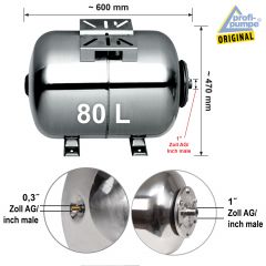 Drucktank Ausdehnungsgefäß Druckkessel  80L, Edelstahl