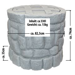 Regentonne MÄRCHENBRUNNEN granit-grau 330l zzgl. Befüll- und Entnahme-Set - Auswahl