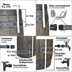 Regentonne Eichenfass 240L zzgl. Befüll- und Entnahme-Set-Auswahl