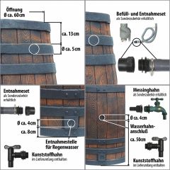 Regentonne Eichenfass 450L mit Messing-Wasserhahn 3/4 Zoll